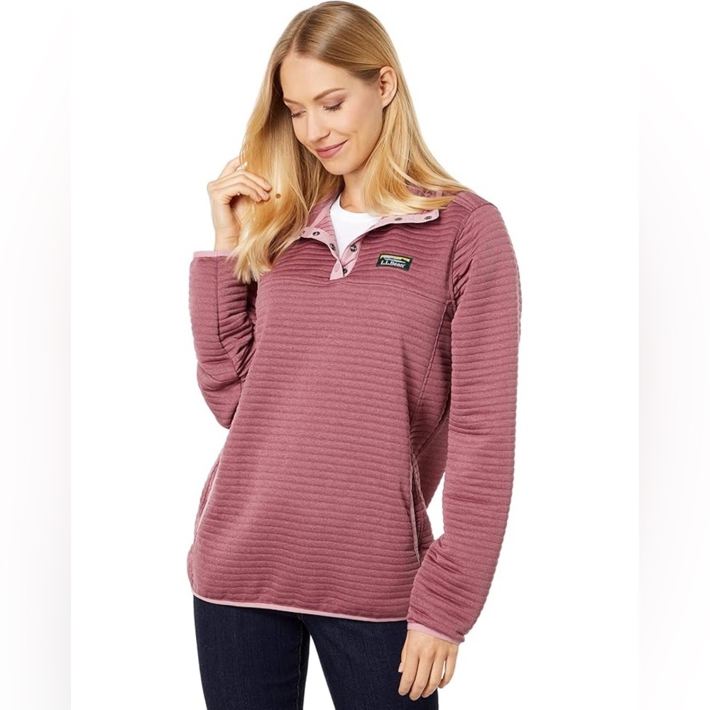 L.L. Bean Women's Ribbed Pullover Hoodie in Dusty Rose